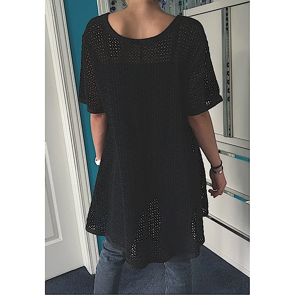 🇨🇦Retro big hole diamond net long tunic or short dress black- versatile style - Picture 12 of 16